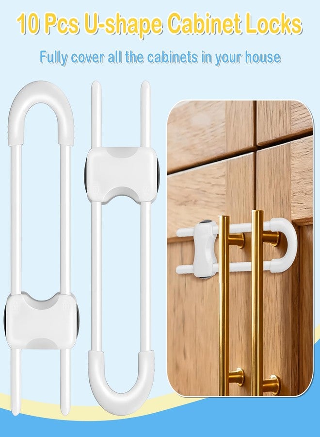 Modacraft 10 Pcs Sliding Cabinet Latches, U Shaped Cabinet Door Locks, Baby Cabinet Safety Latches for Baby Proofing, No Drilling Tool-Free Installation Easy to Use for Knobs or Handle Double Door - Image 2